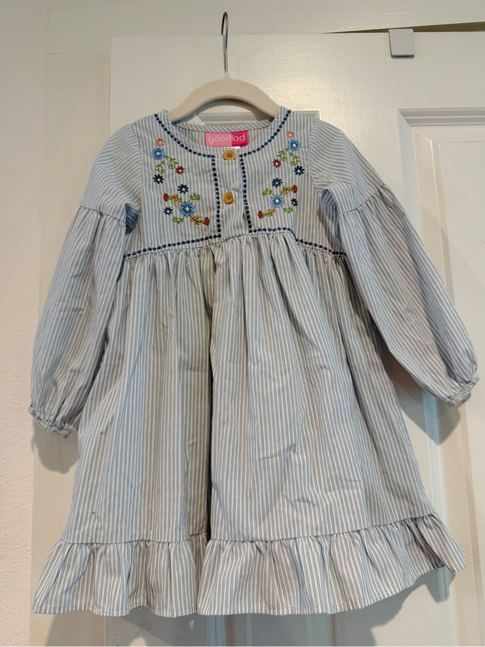 Good Lad Striped Dress with Floral Embroidery